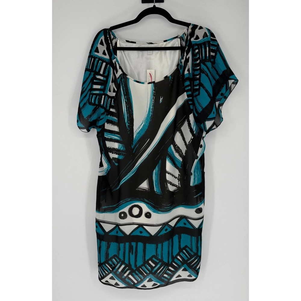 New York Company Shift Dress Medium Black Blue Geometric Scoop Neck Lined NWT